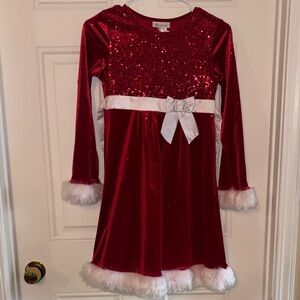 Red Sequin Holiday Dress with White Fur Trim